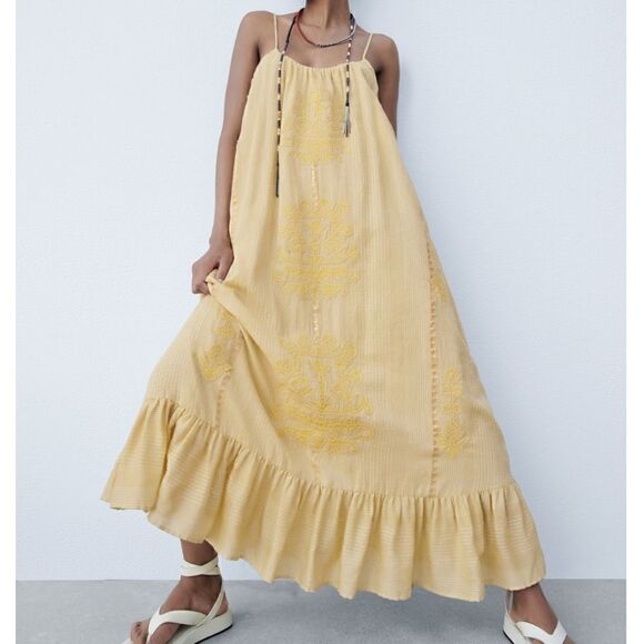 NWT Zara Long Embroidered Dress - Picture 3 of 11